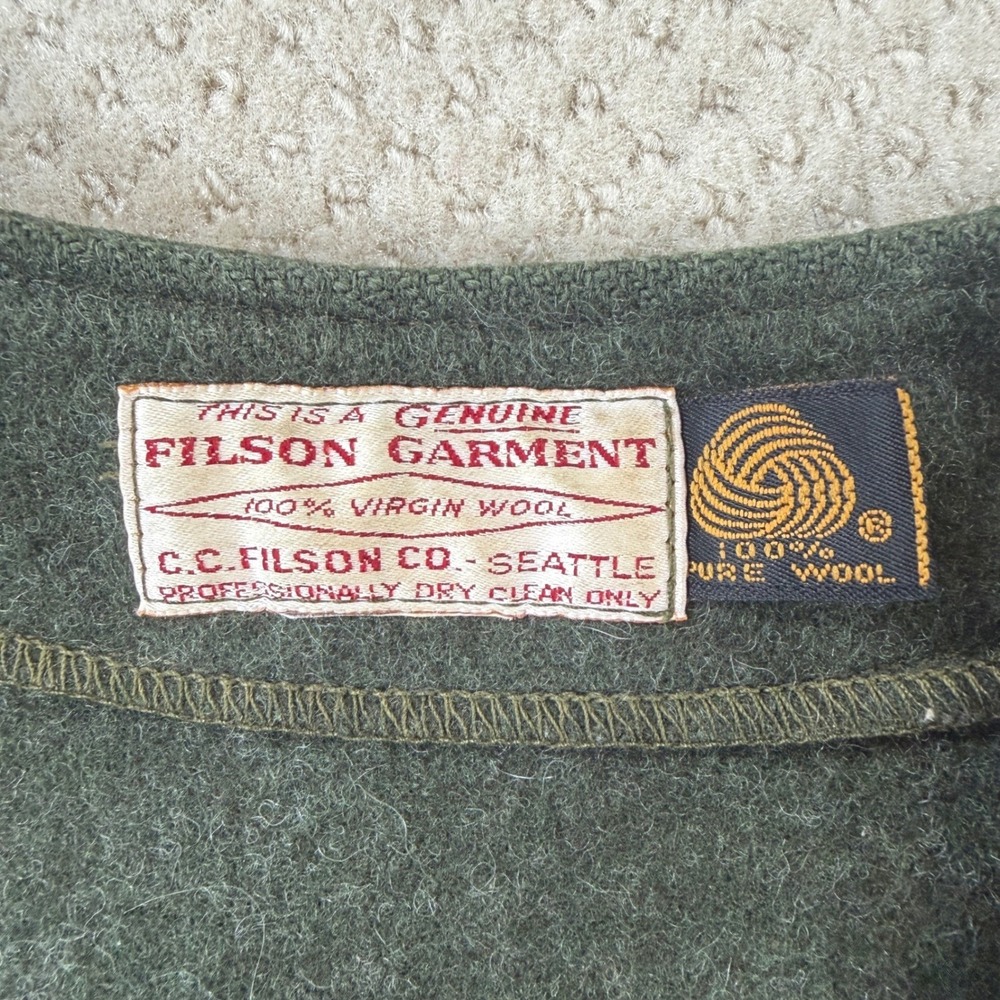 Vintage Filson Mackinaw Wool Vest *FLAWS* XL Forest Green Button Front Hunting - Picture 5 of 9